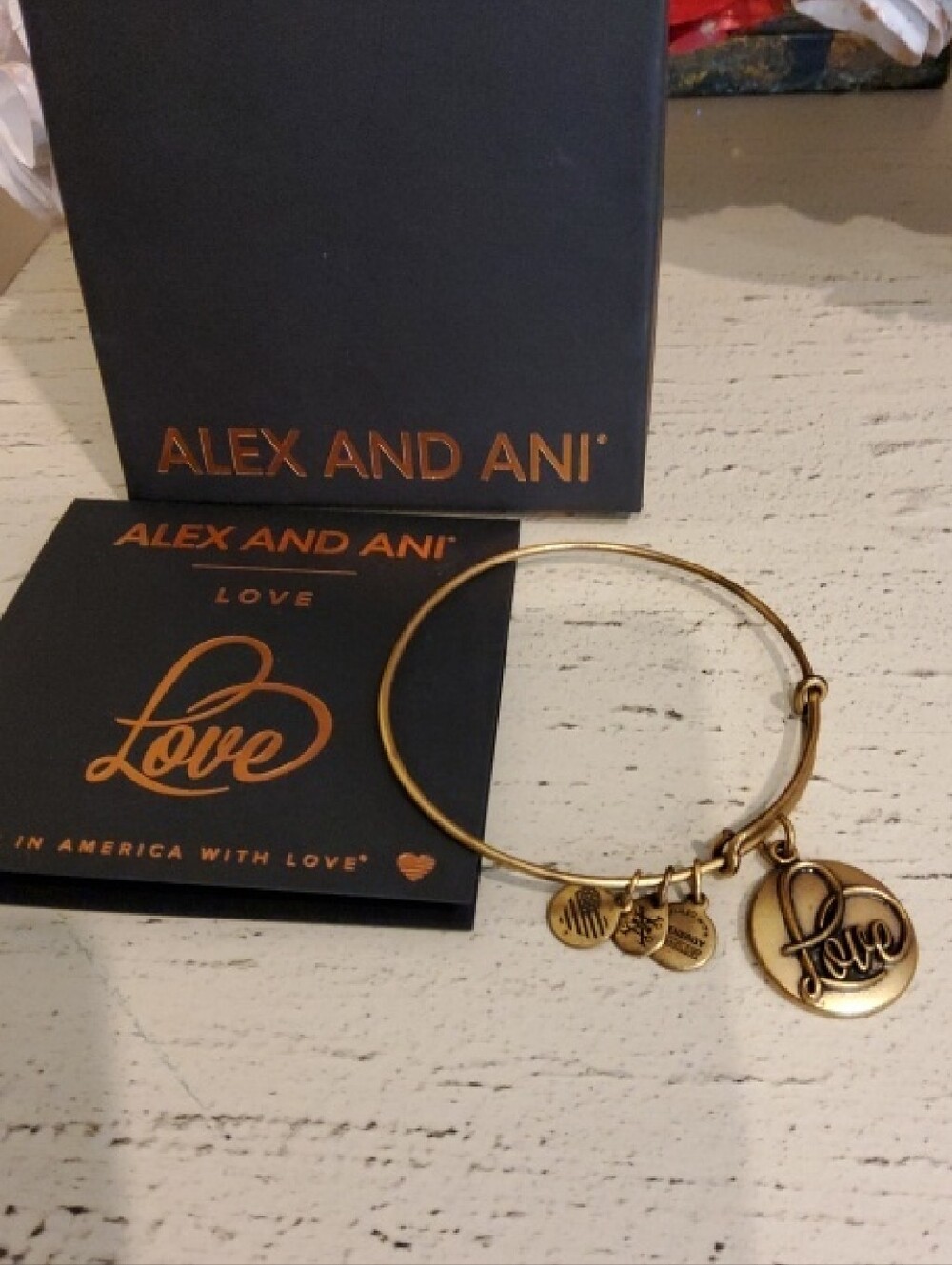 Alex and Ani Gold Tone Love Charm Bangle Bracelet
